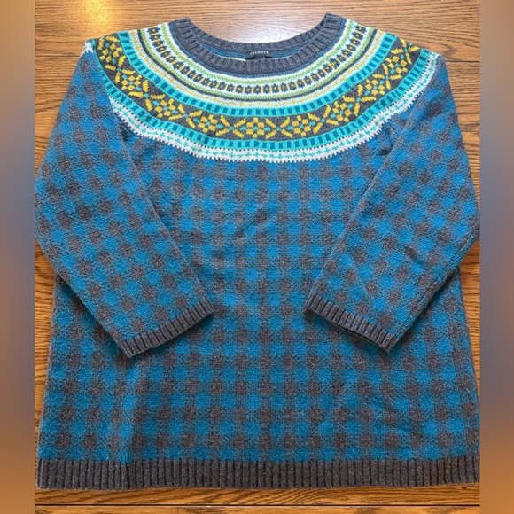 Lambswool Talbots Knit Fair Isle Checkered Sweater, Size L - Picture 1 of 4